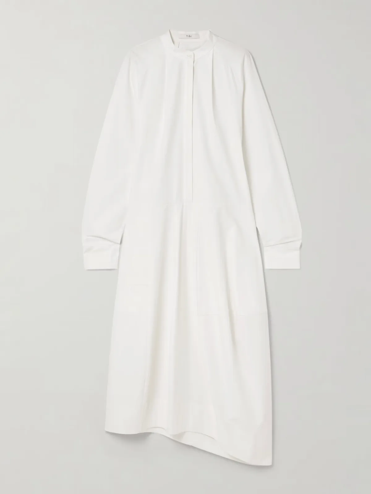 - Asymmetric Pleated Cotton-poplin Midi Shirt Dress -