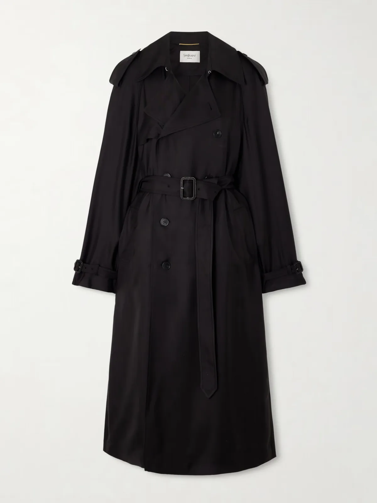 - Double-breasted Belted Silk-twill Trench Coat -