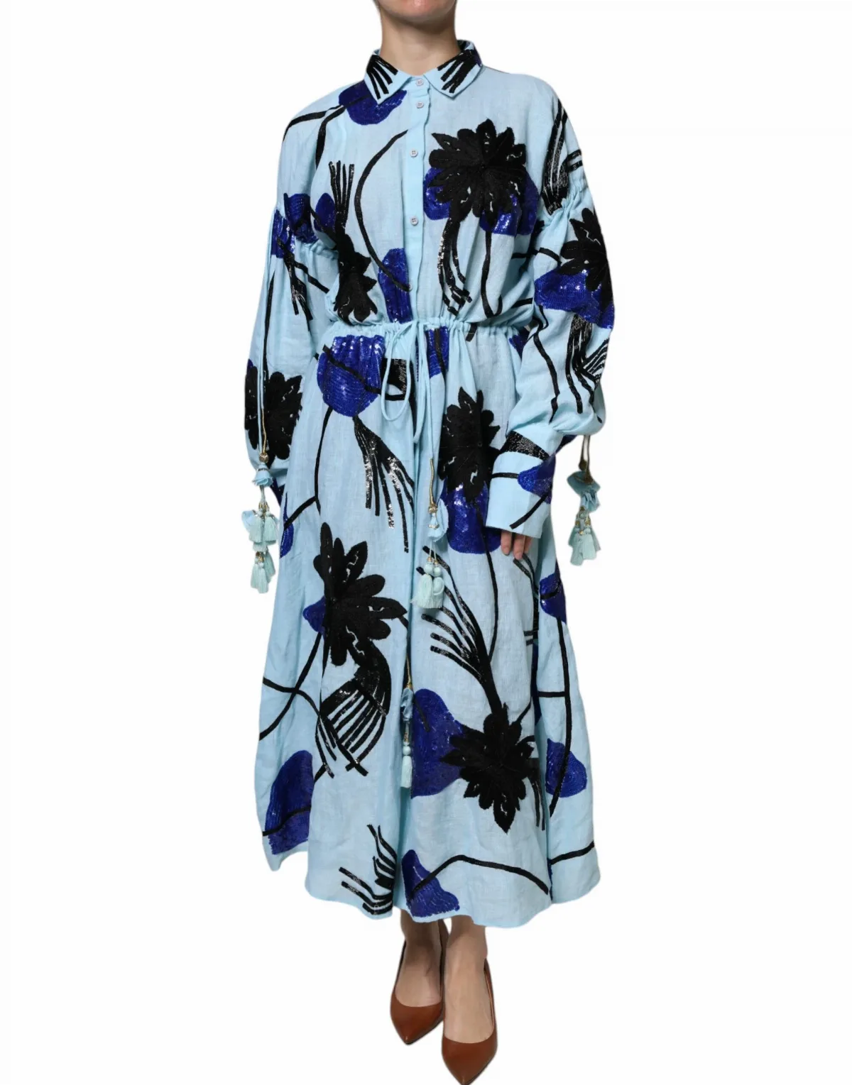 Floral Embellished Linen Dress