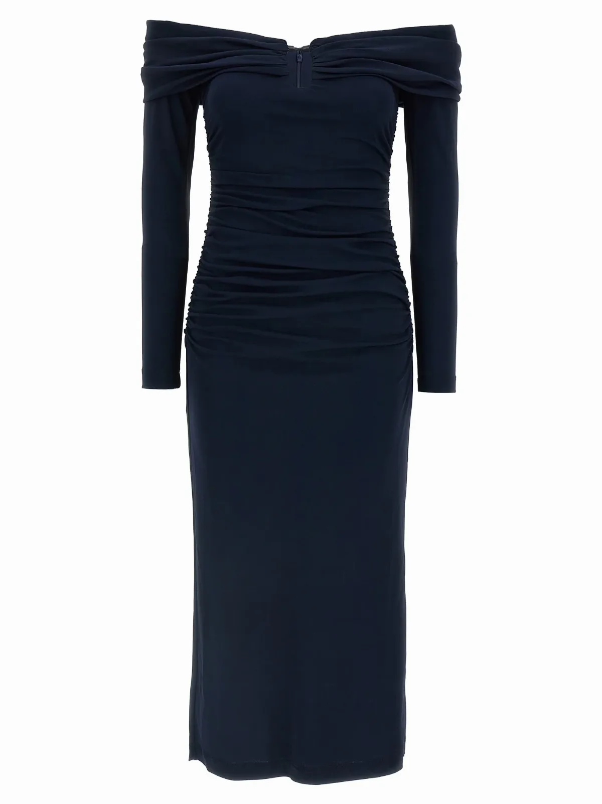 Off-Shoulder Ruched Midi Dress