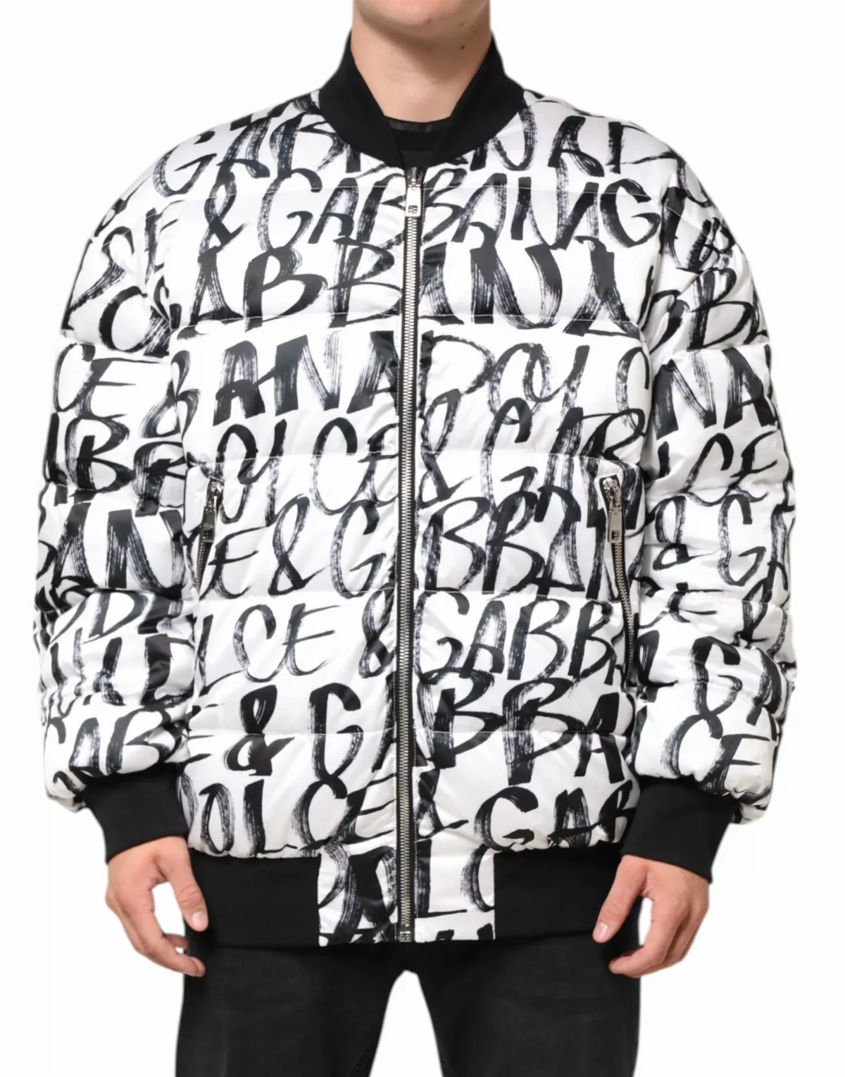 Graffiti Logo Print Puffer Bomber Jacket
