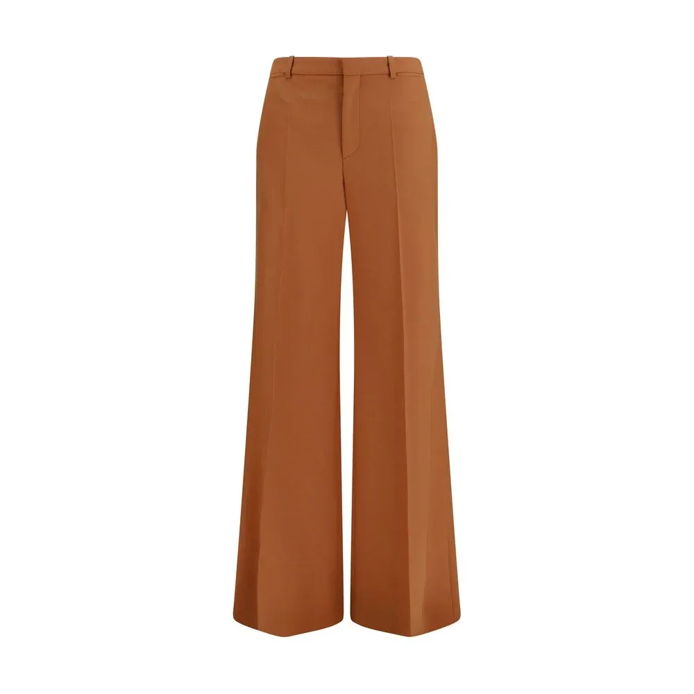 High-Waisted Flared Cotton Trousers