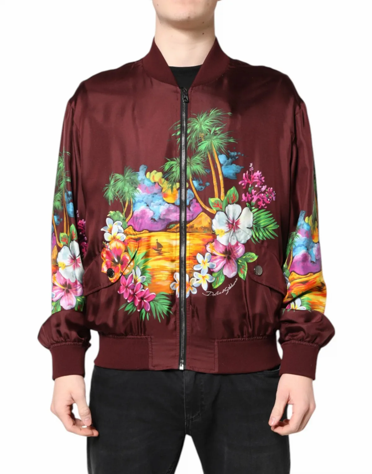 Floral Print Silk Bomber Jacket