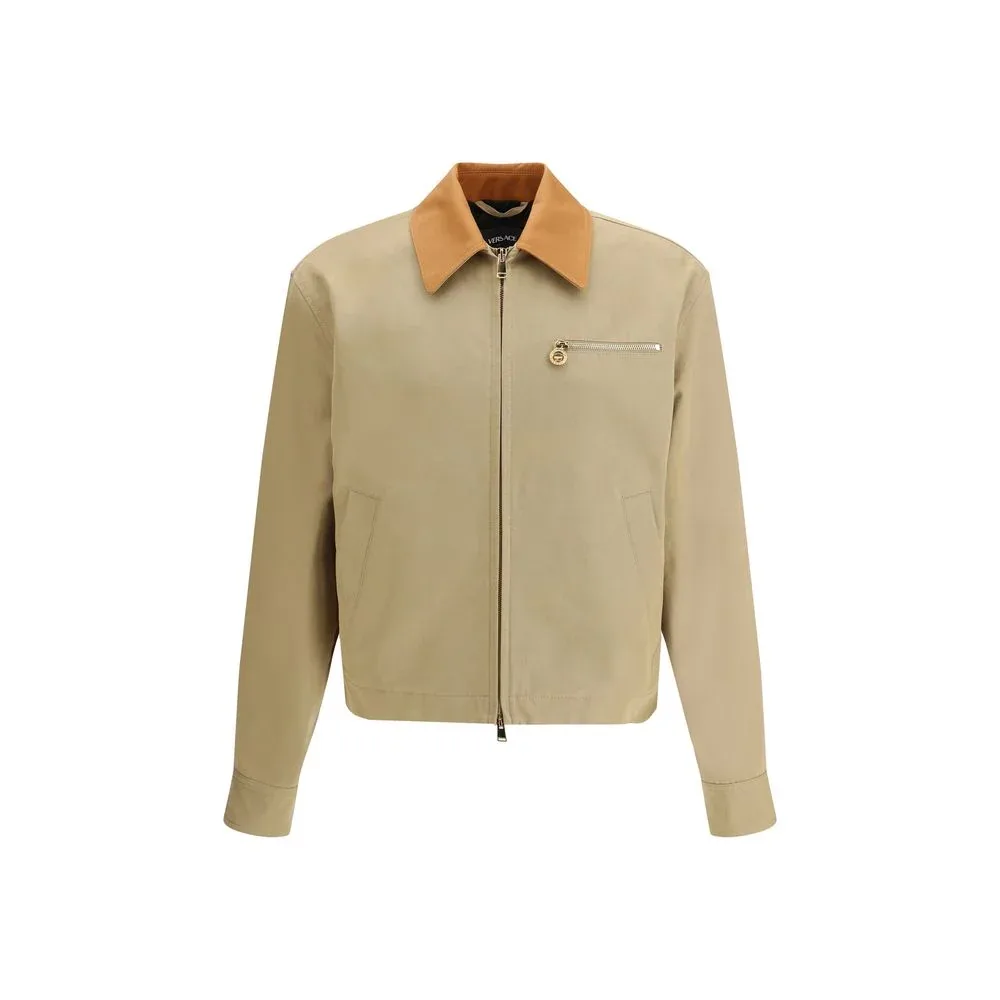 Contrasting Leather Collar Cotton Jacket