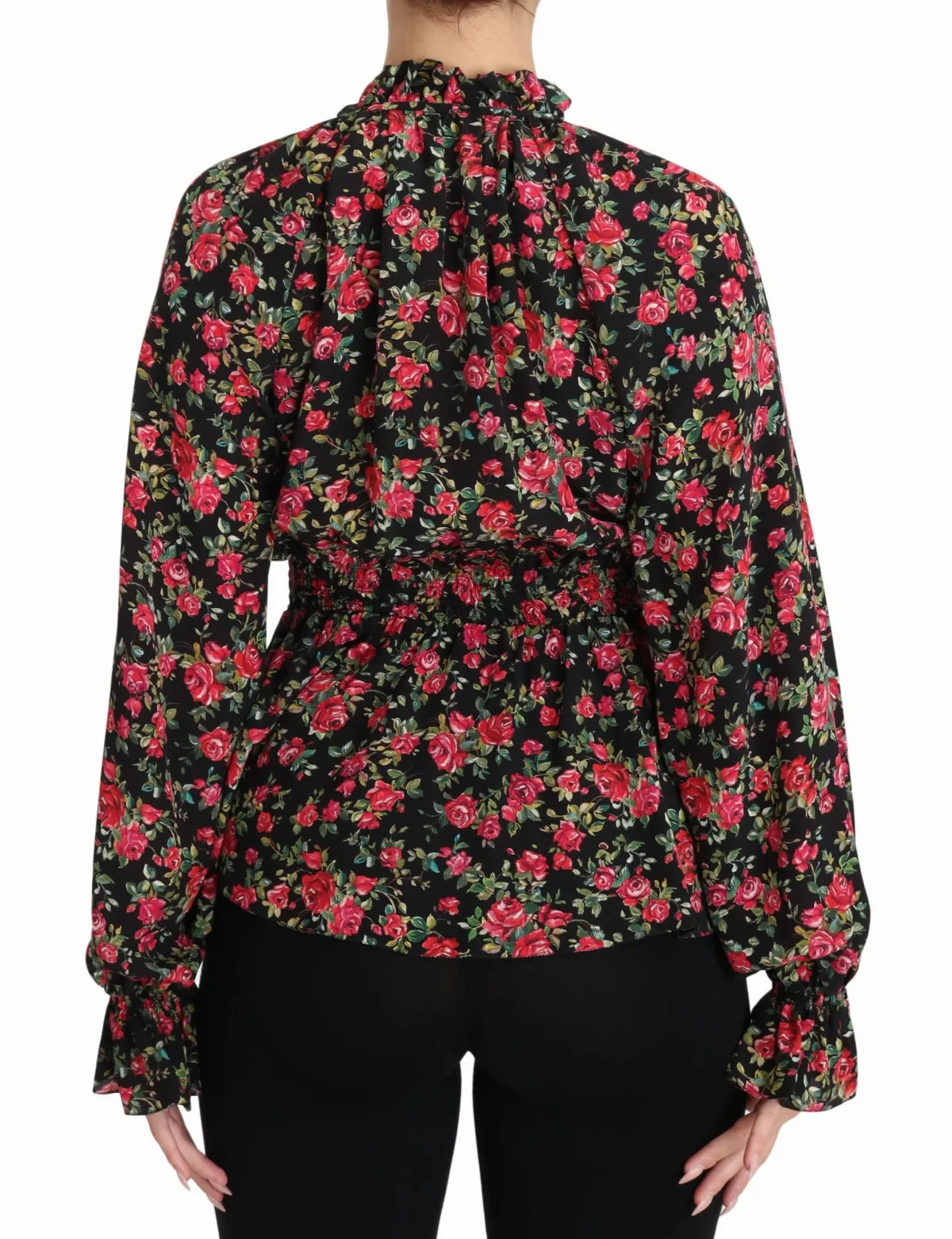 Rose Print Floral Silk Blouse