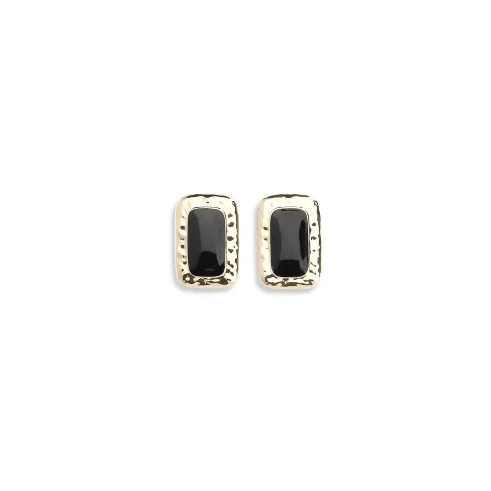 Black Enamel Gold Brass Earrings by Self-Portrait