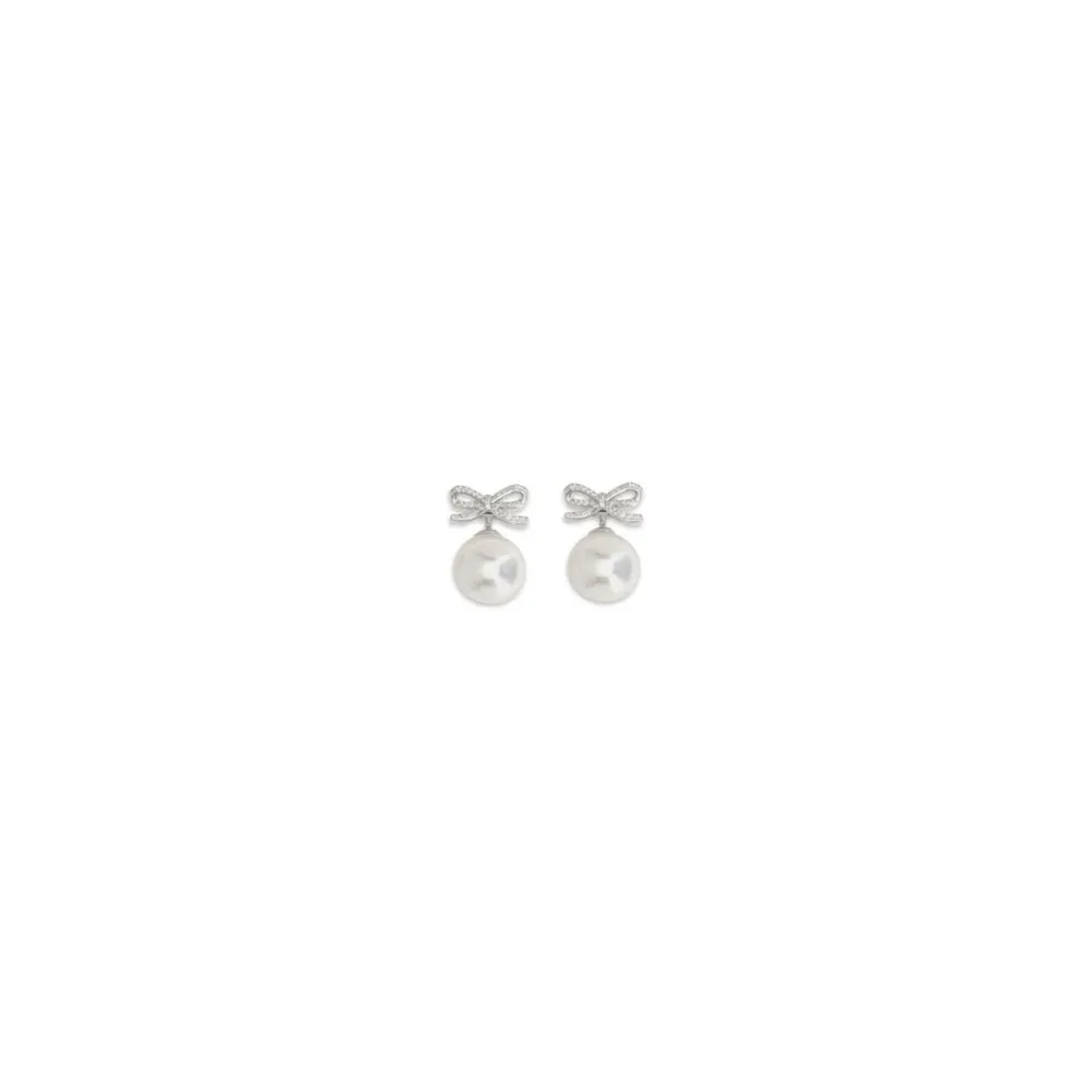 Crystal Bow Pearl Earrings