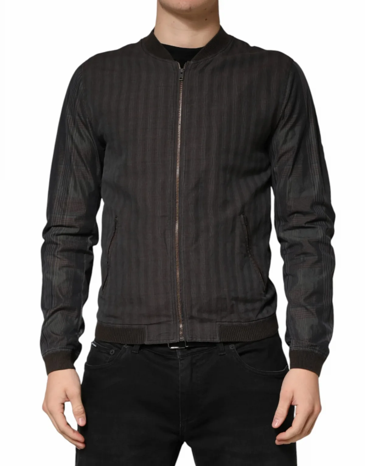 Cotton-Linen Striped Bomber Jacket
