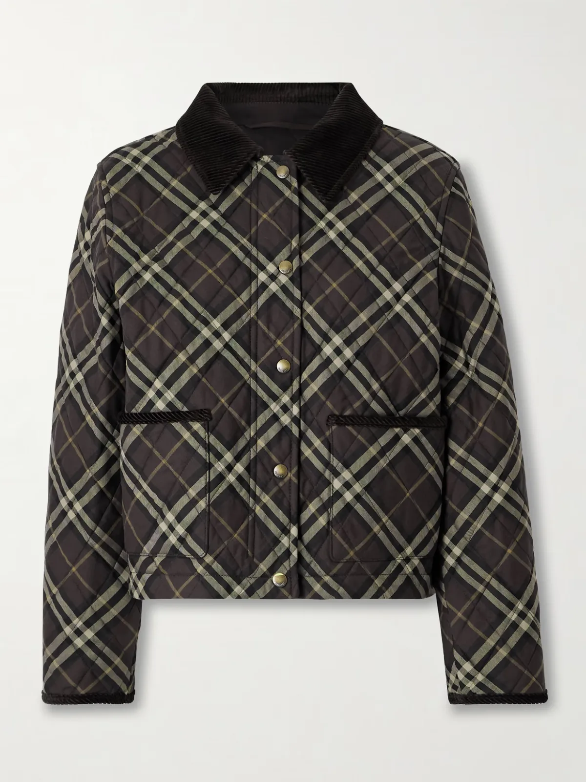 - Corduroy-trimmed Quilted Checked Cotton Jacket -