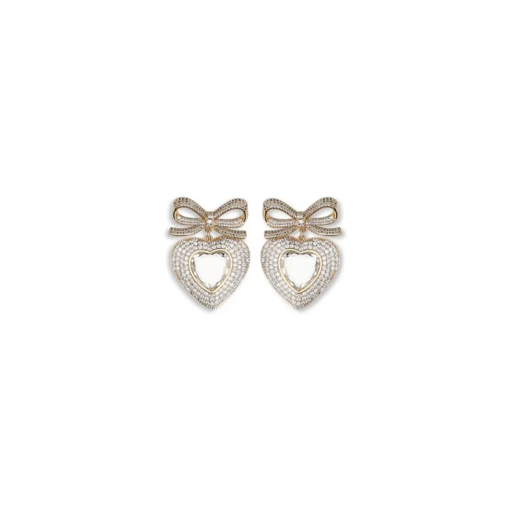 Crystal Bow Heart-Drop Earrings