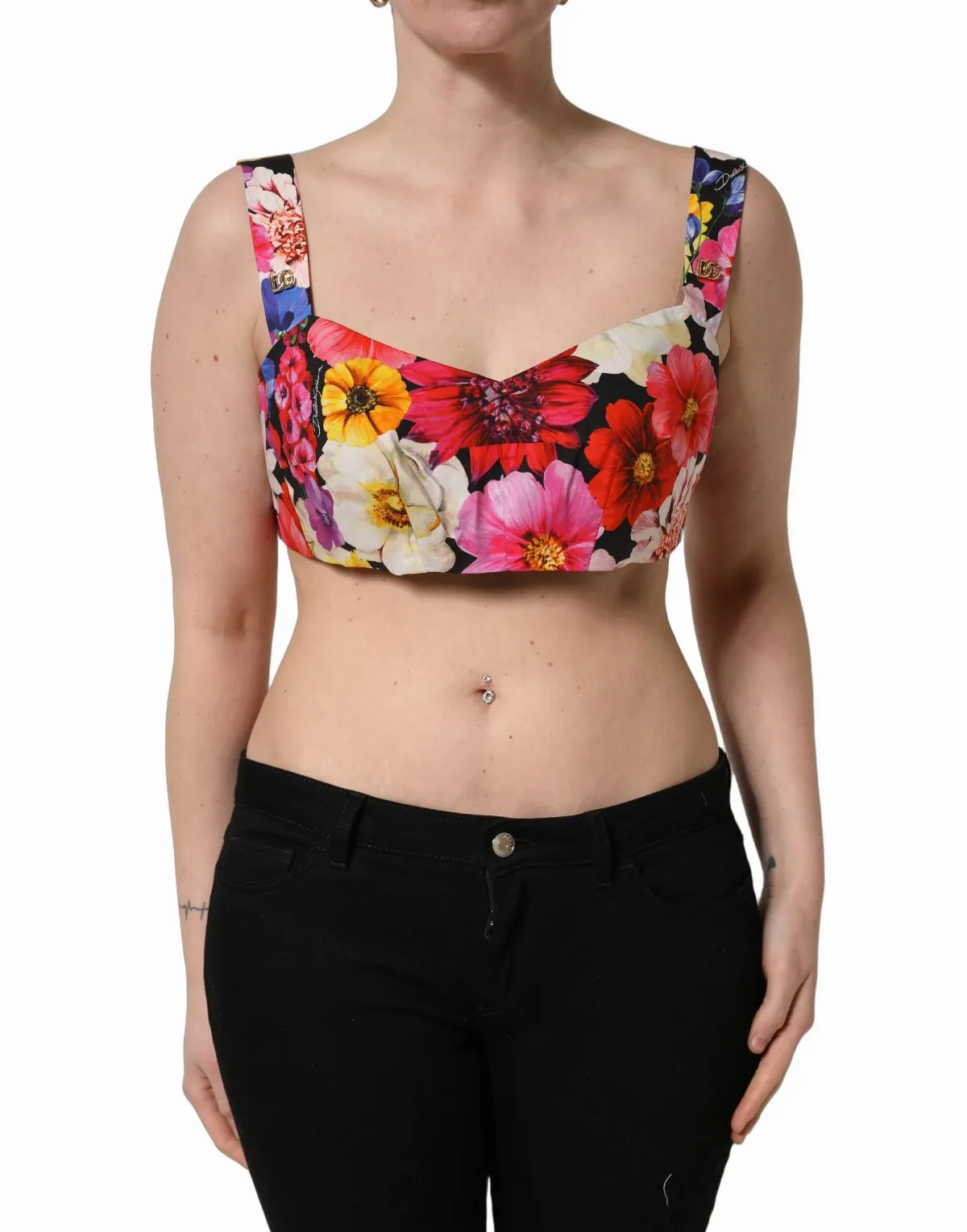Floral-Print Cropped Bustier Blouse
