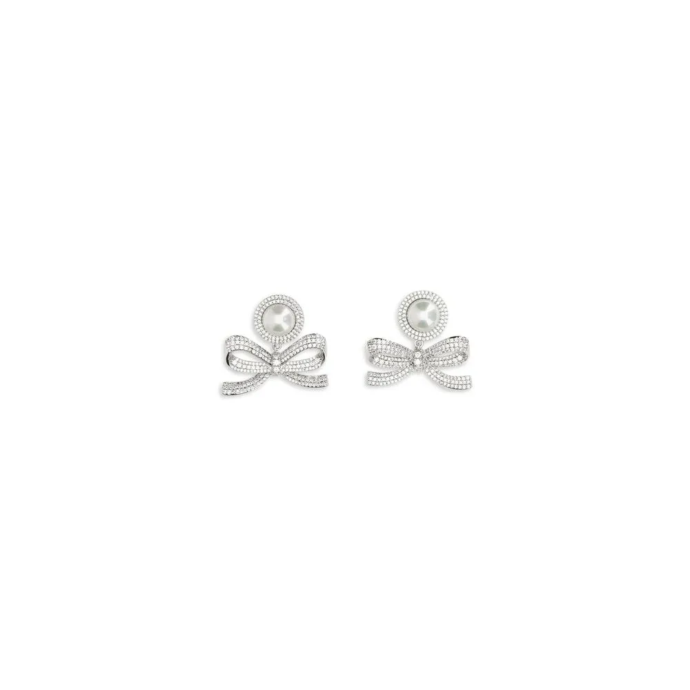 Pearl and Crystal Bow Earrings