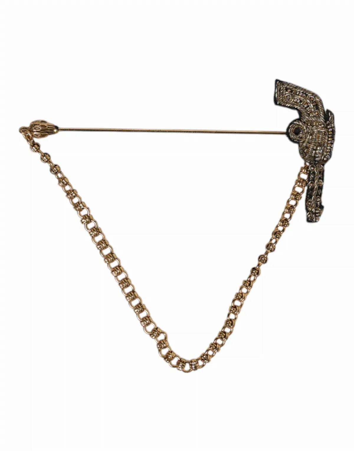 Revolver-Embossed Gold Brass Brooch