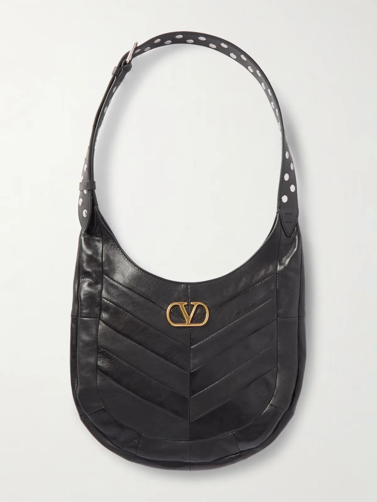 - Small Studded Paneled Leather Shoulder Bag -