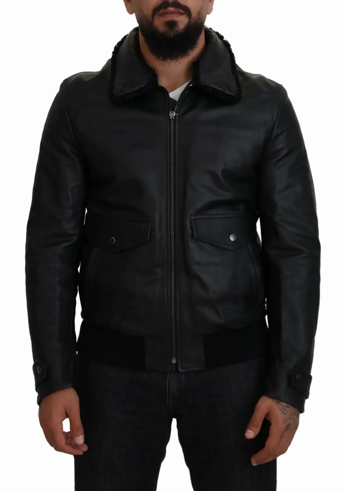 Lamb Leather Collared Jacket