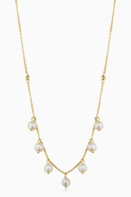 14K Yellow Gold Pearl Girl Station Necklace by Oradina
