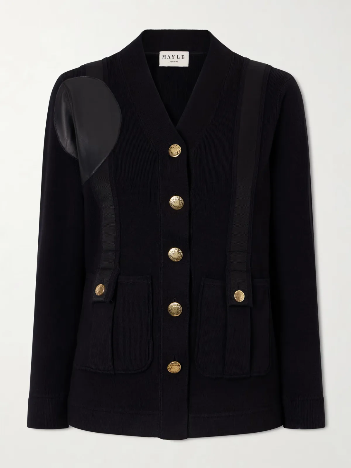 - Yates Grosgrain And Leather Trimmed Wool And Cotton-blend Cardigan - by MAISON MAYLE