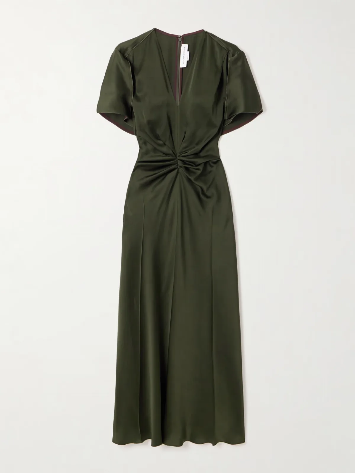- Bella Gathered Satin Midi Dress -