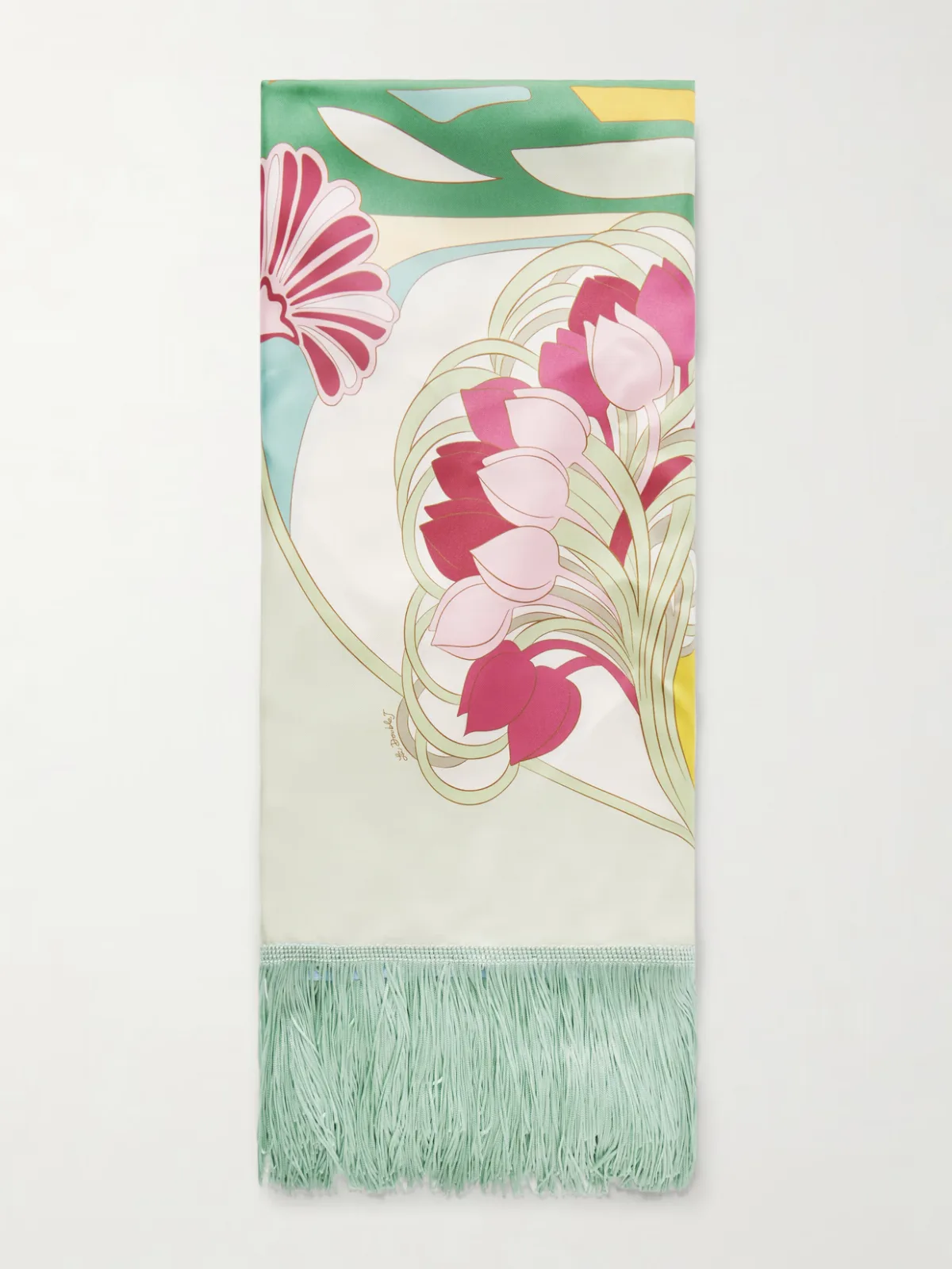 - Fringed Printed Silk-twill Scarf -