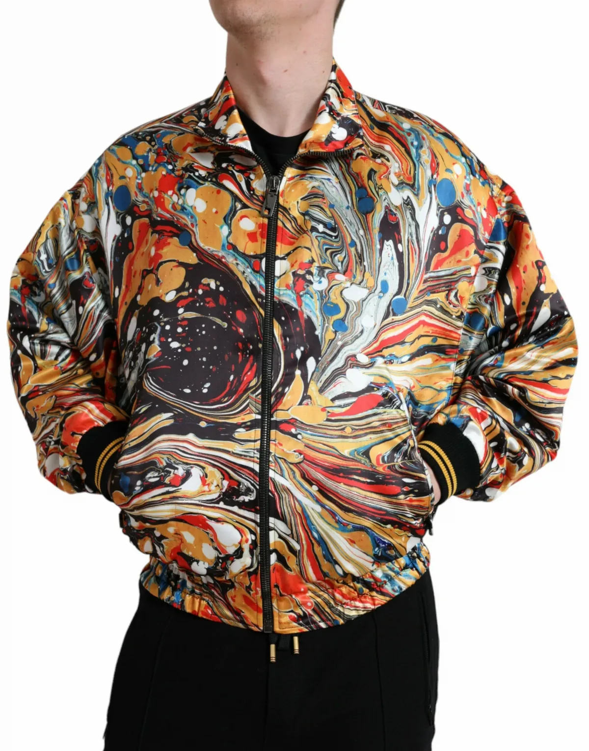 Abstract Polyester Bomber Jacket