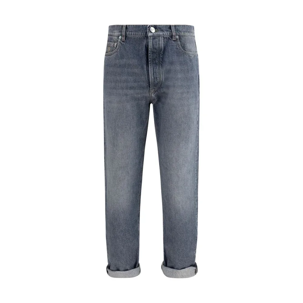 Faded Cotton Straight-Leg Jeans