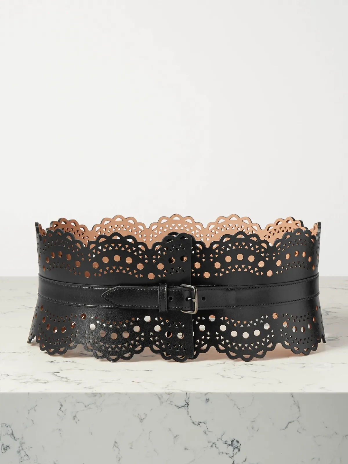 - Laser-cut Leather Waist Belt - by Alaïa