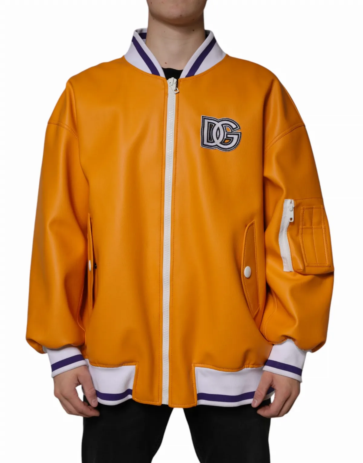 PVC and Cotton Full-Zip Bomber Jacket