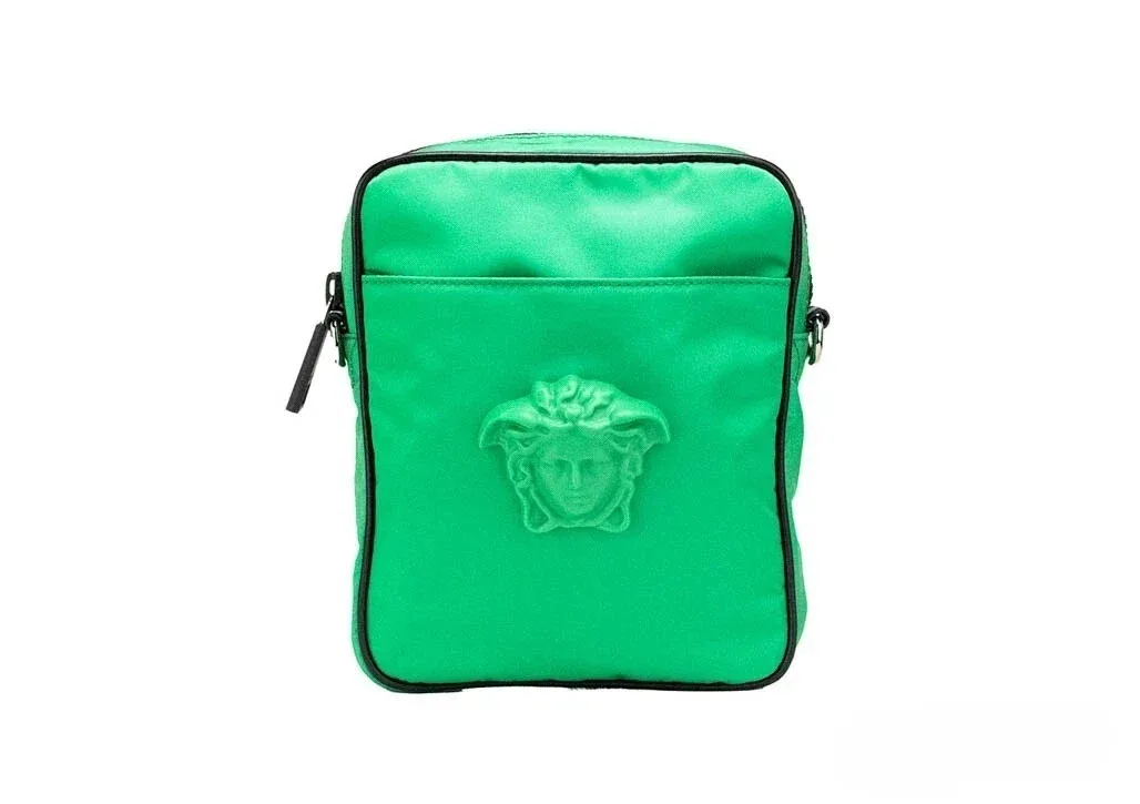 Medusa-Embossed Nylon Crossbody Bag