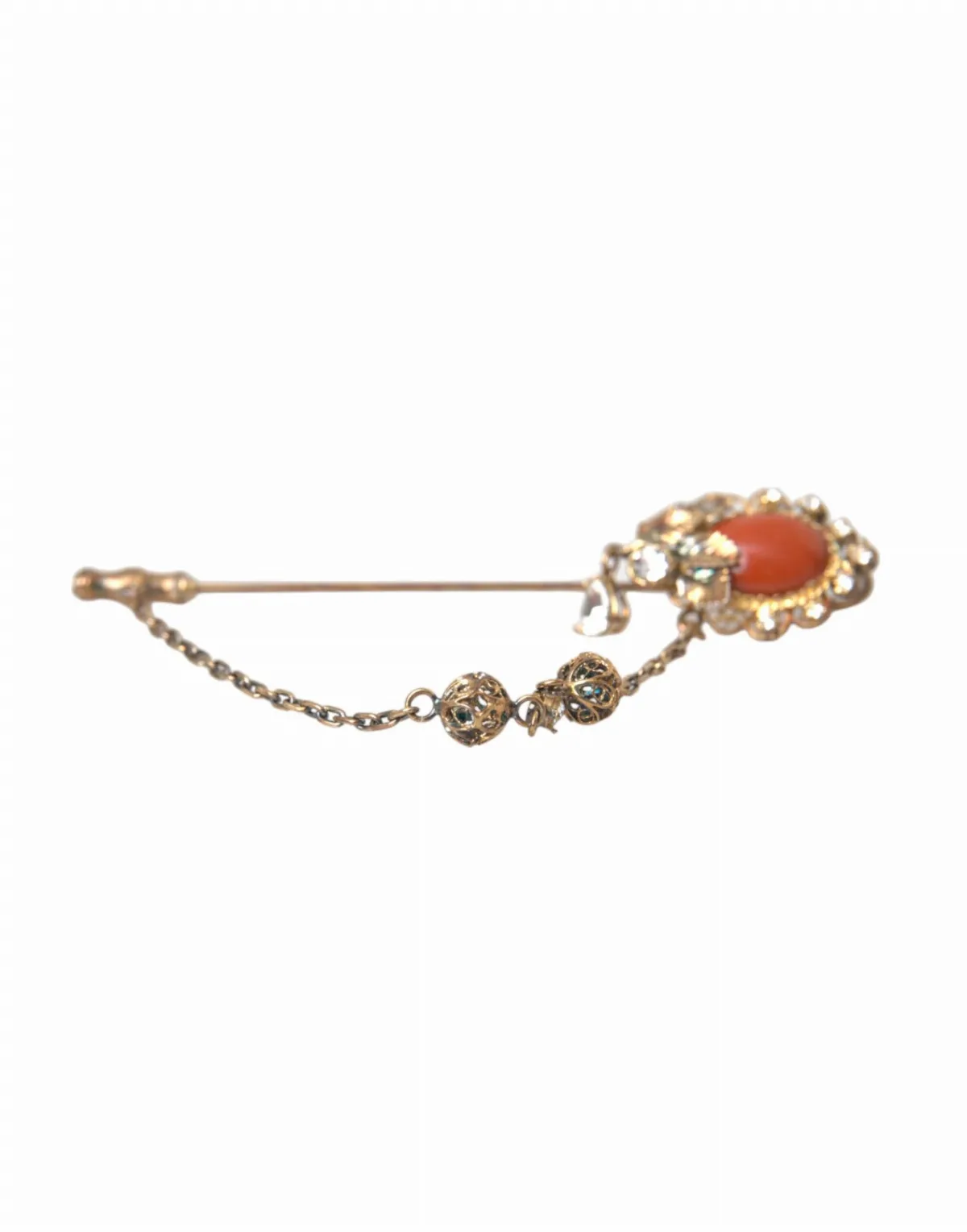 Crystal-Embellished Gold Chain Brooch Pin