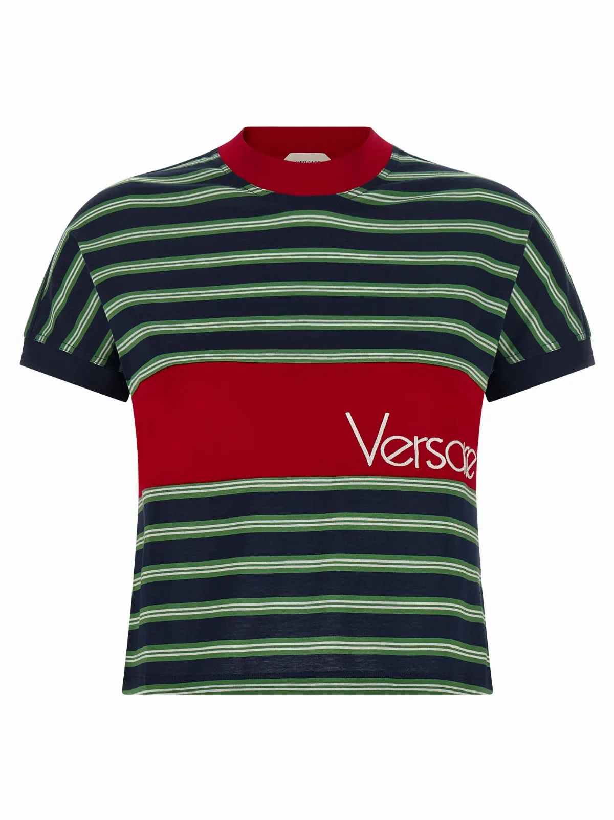 Striped Cotton with Logo Intarsia T-Shirt