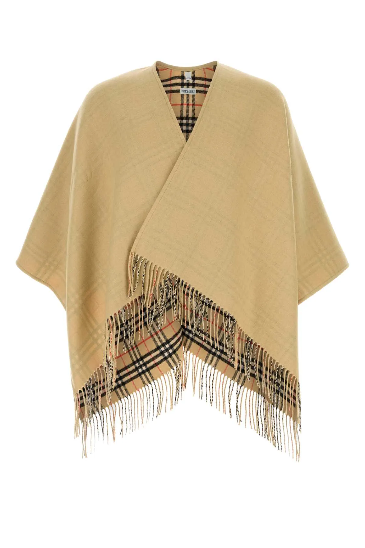 Wool with Fringe and Reversible Check Lining Shawl