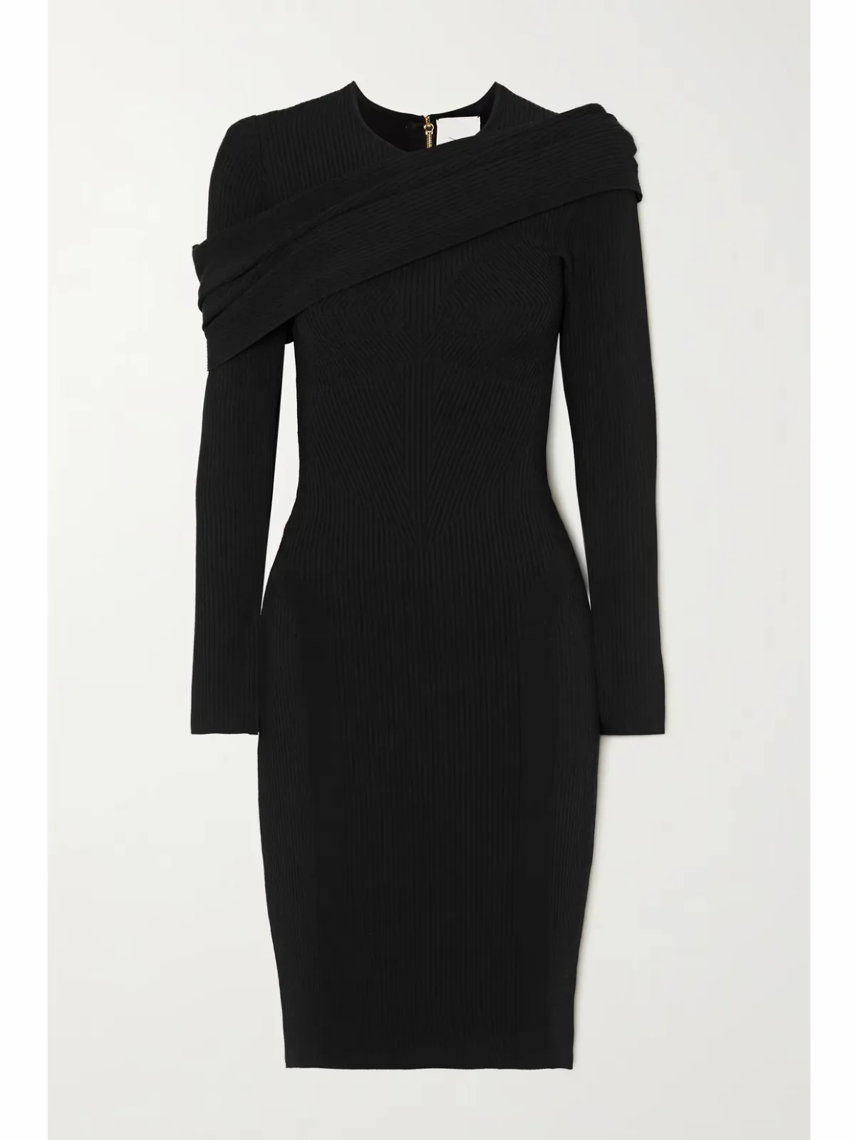 Mybody Draped Ribbed Stretch-Knit Dress