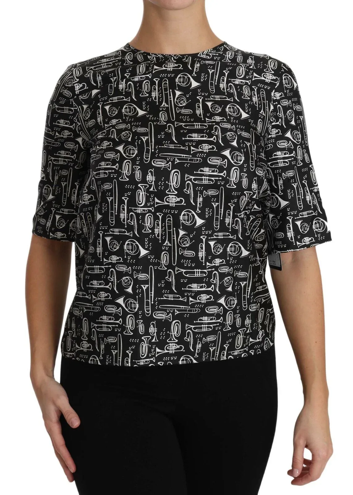 Musical Instruments Print Silk Blouse