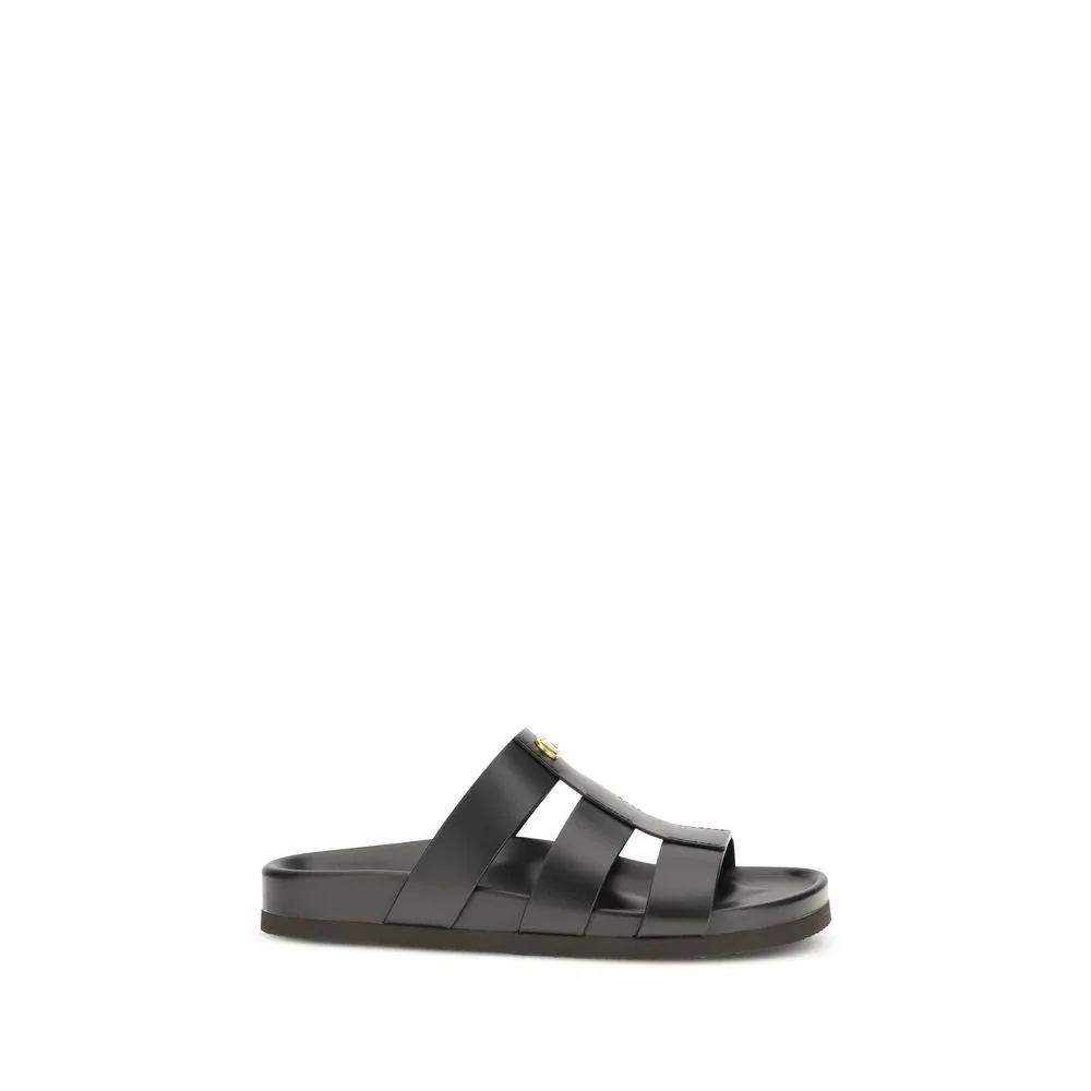VLogo Cage Leather Slide Sandal