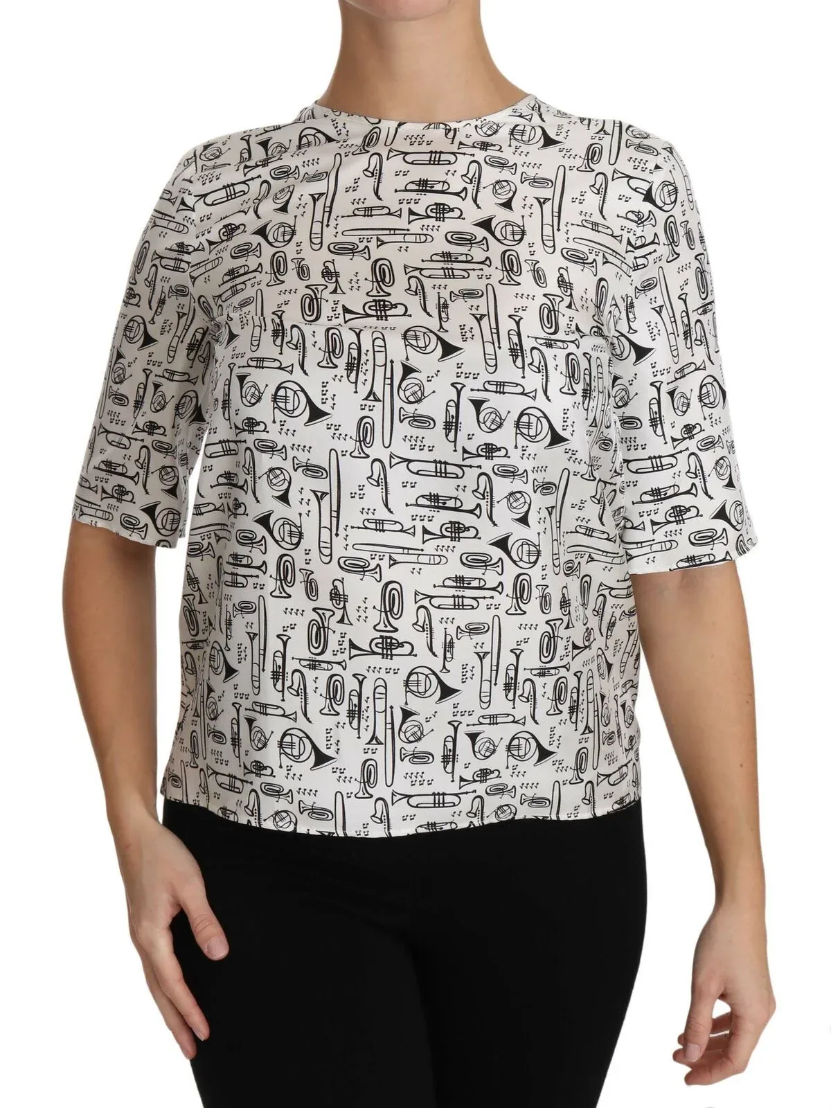 Musical Instruments Print Silk Blouse