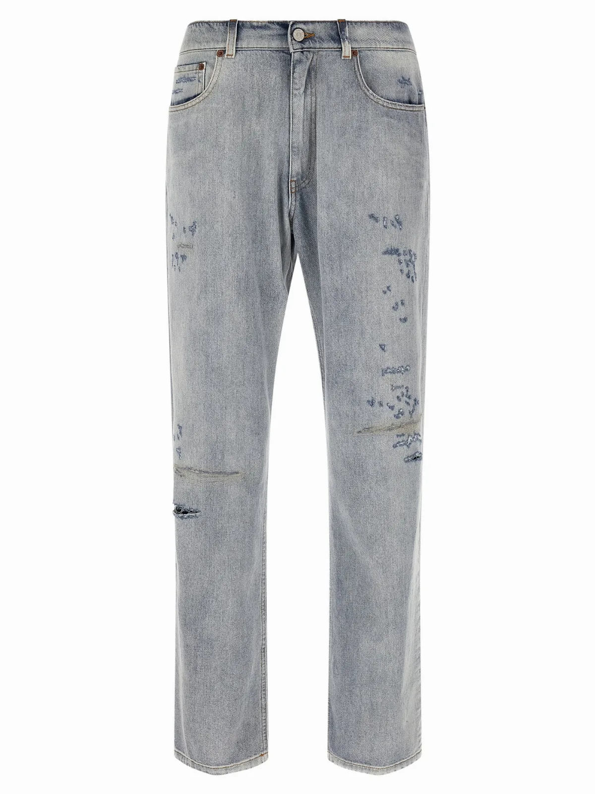 Stone-Washed Distressed Denim Jeans