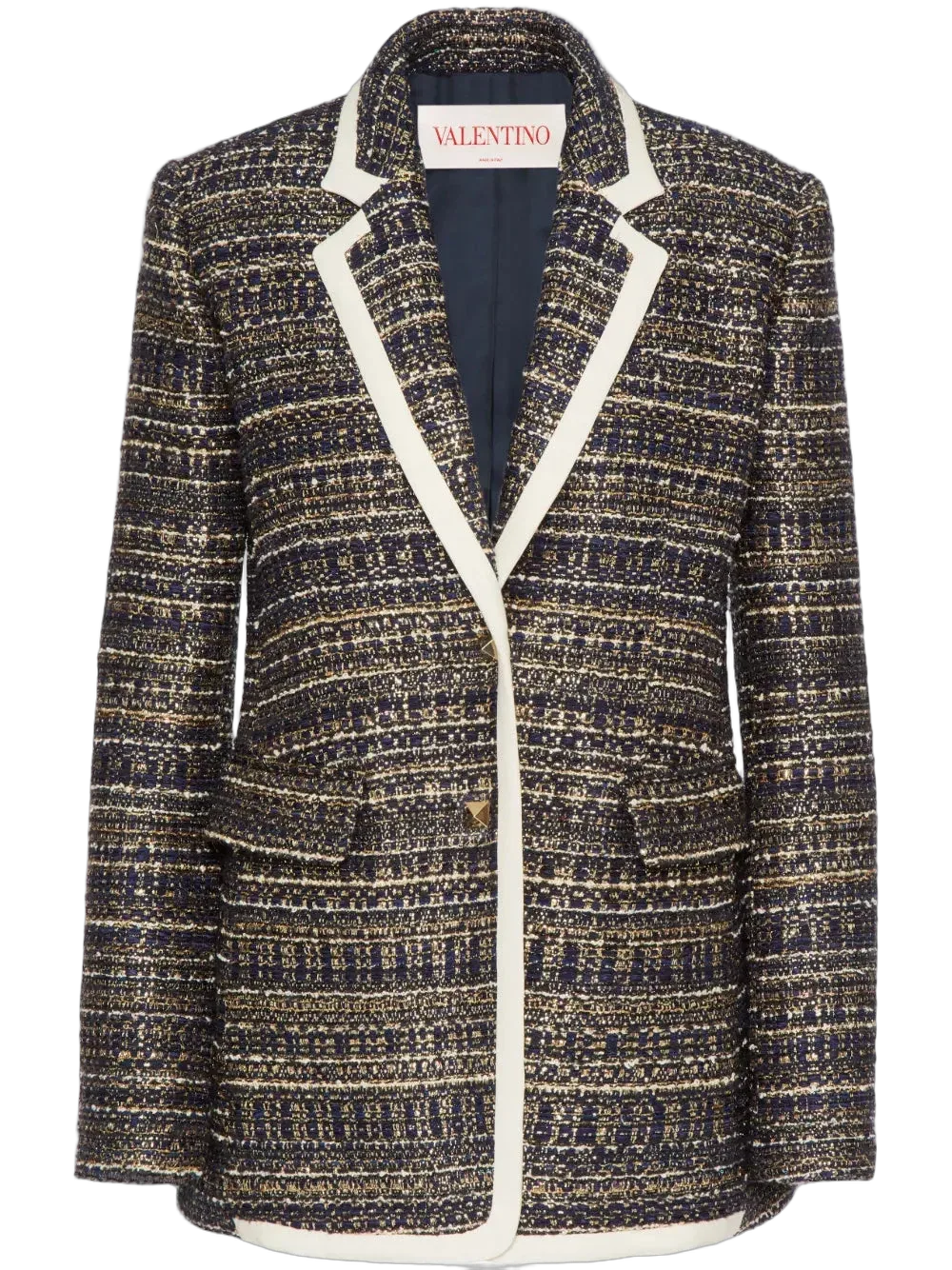 Tweed Contrasting-Trim Blazer