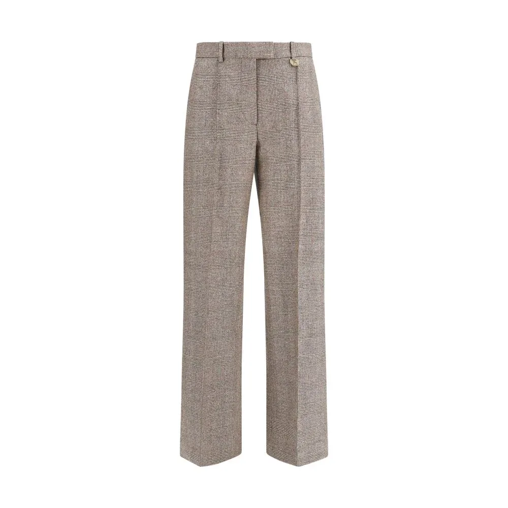 Checked Wool-Linen Blend Trousers