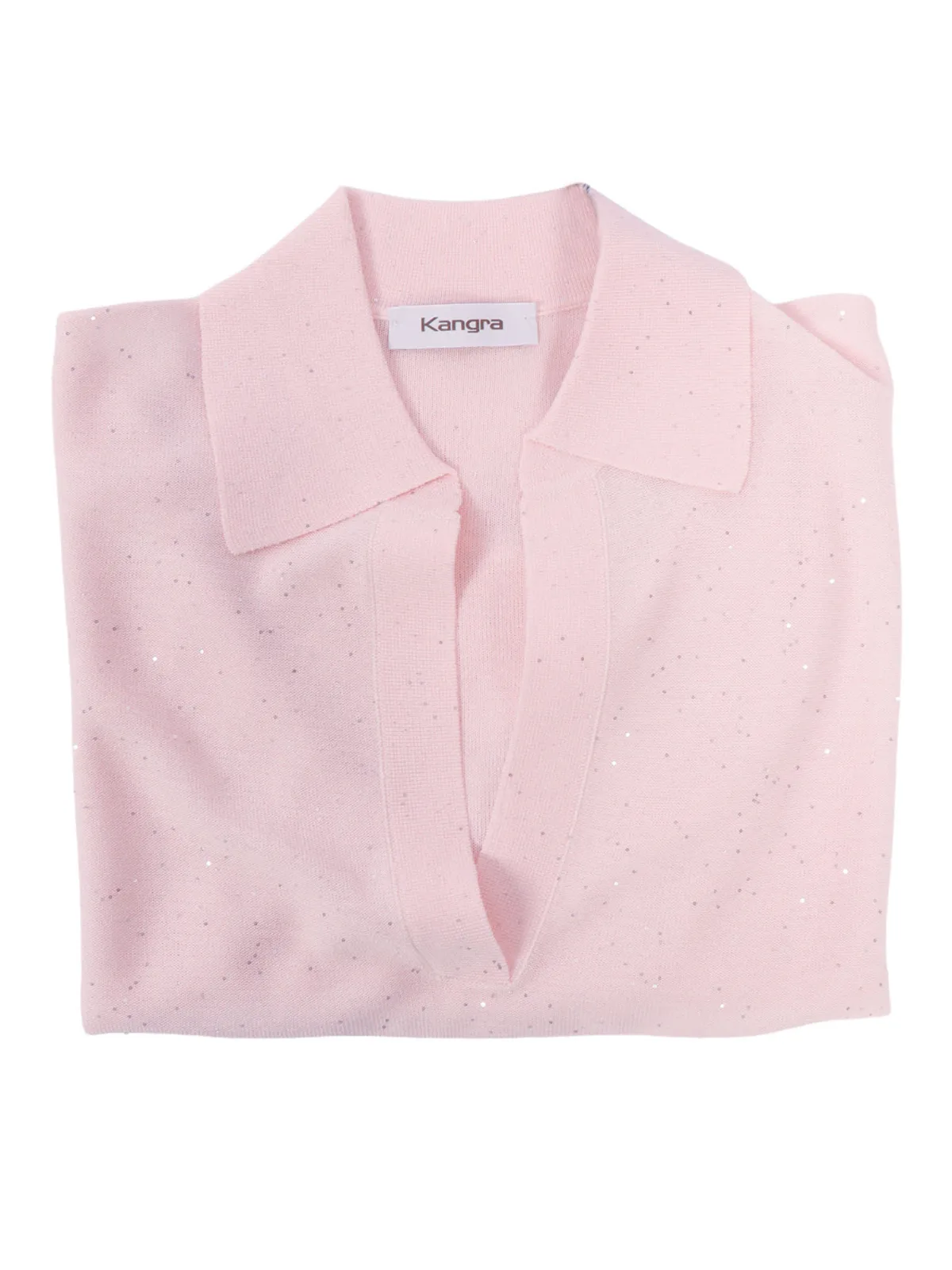 Open-front Short Sleeve Polo With Micro-sequins by Kangra