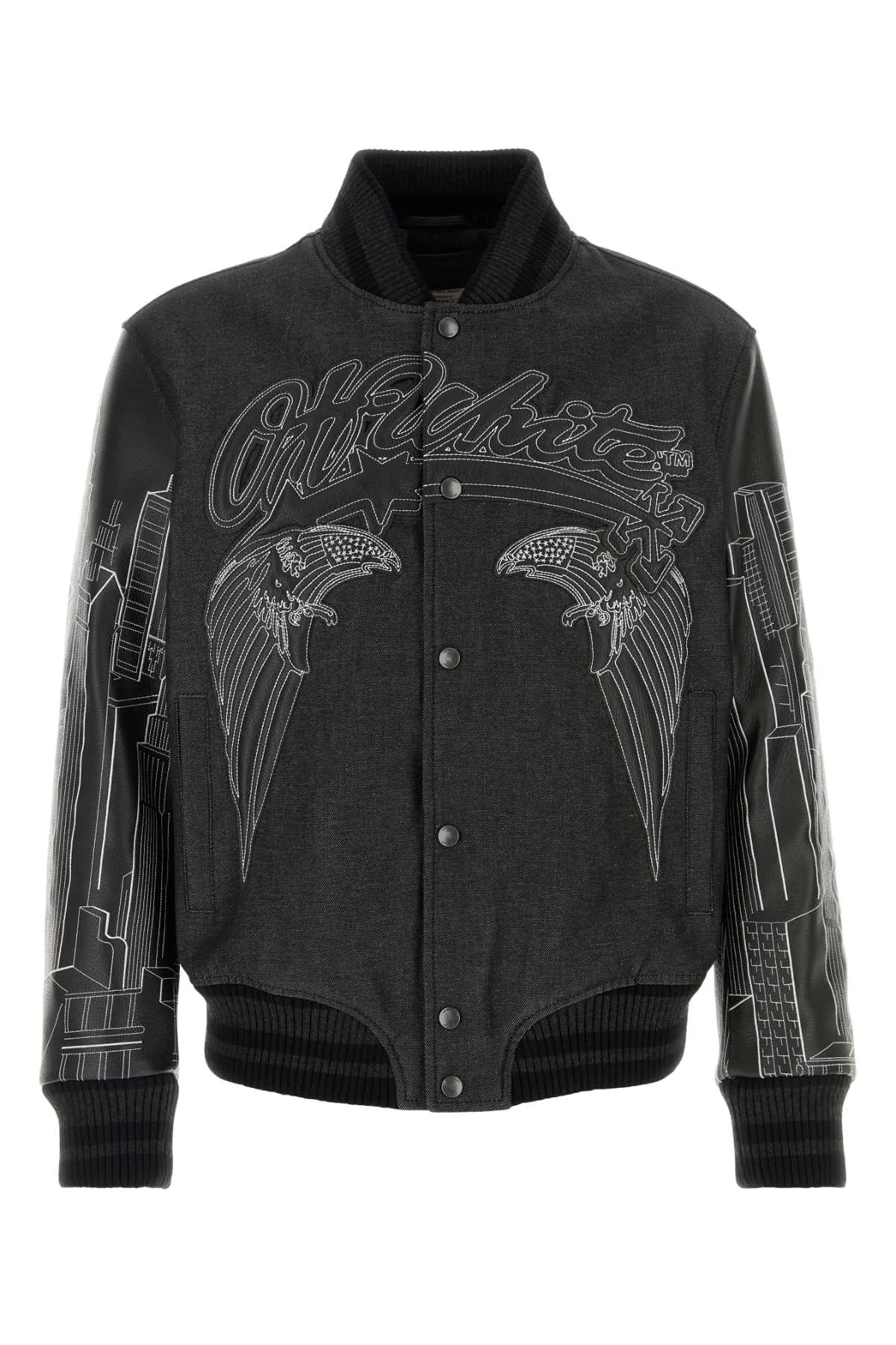 Wing-Embroidered Wool Blend Jacket