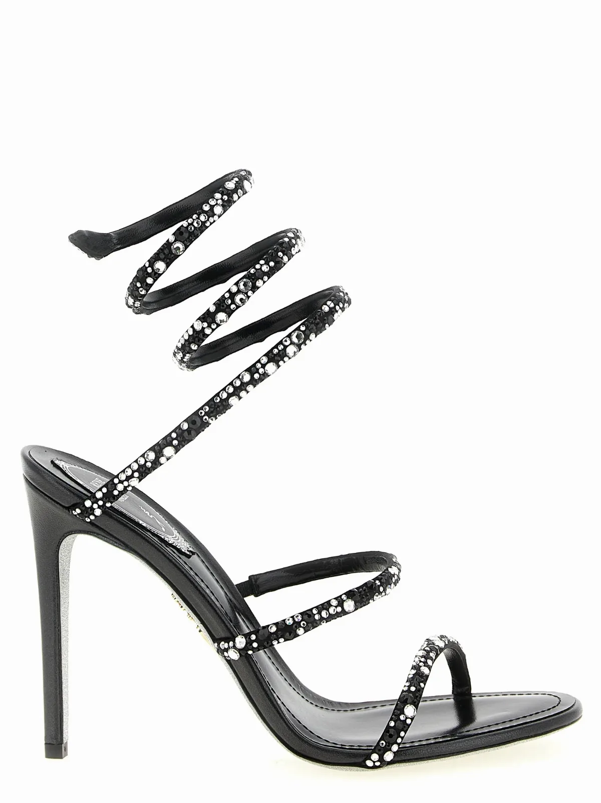Crystal-Studded Satin Heel Sandal