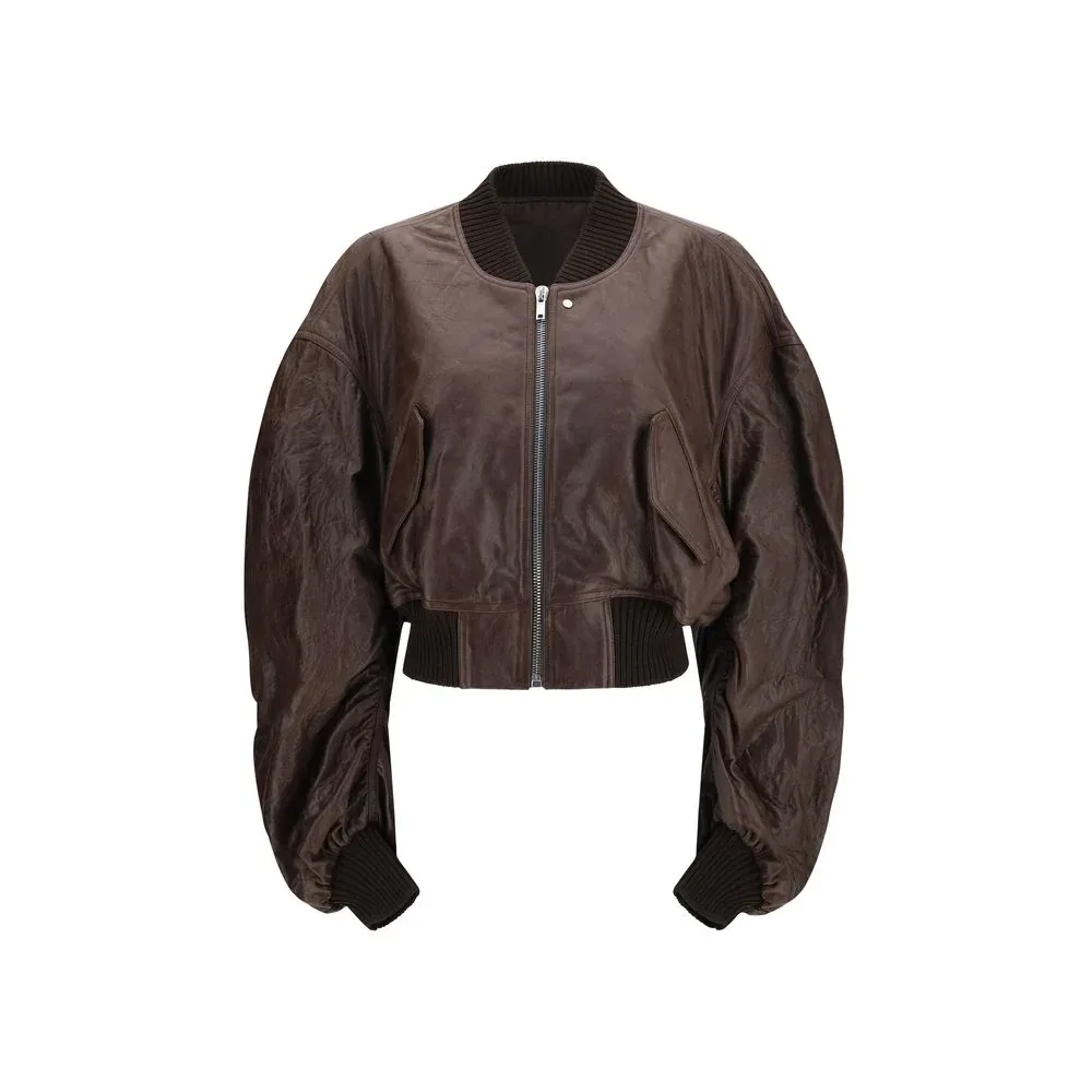 Cropped Calf Leather Bomber Jacket
