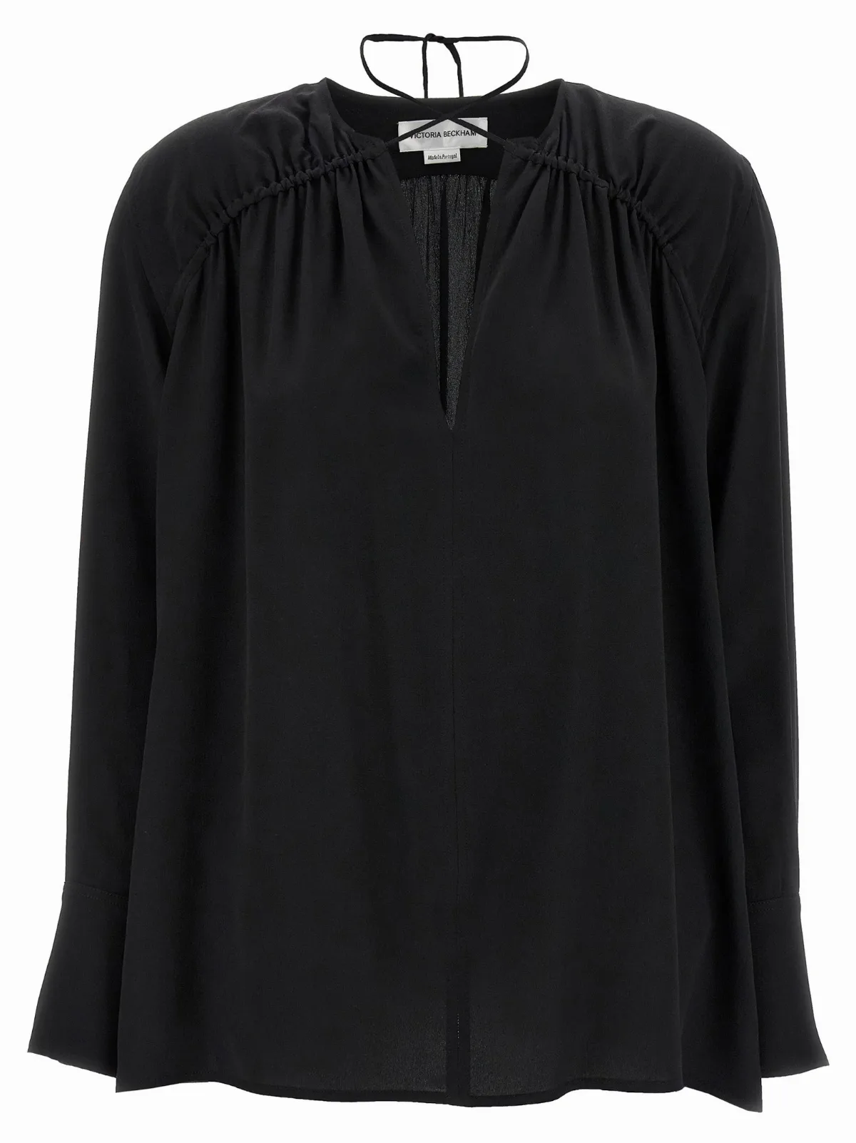 Gathered Tie-Detail Silk Blouse