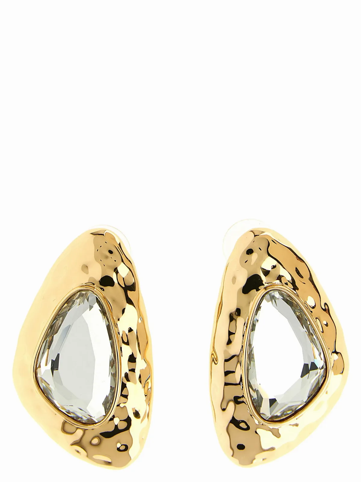 Hammered Gold Crystal Earrings by Self-Portrait