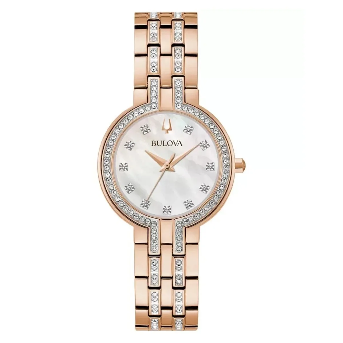 Crystal-Embellished White Dial Watch by Bulova