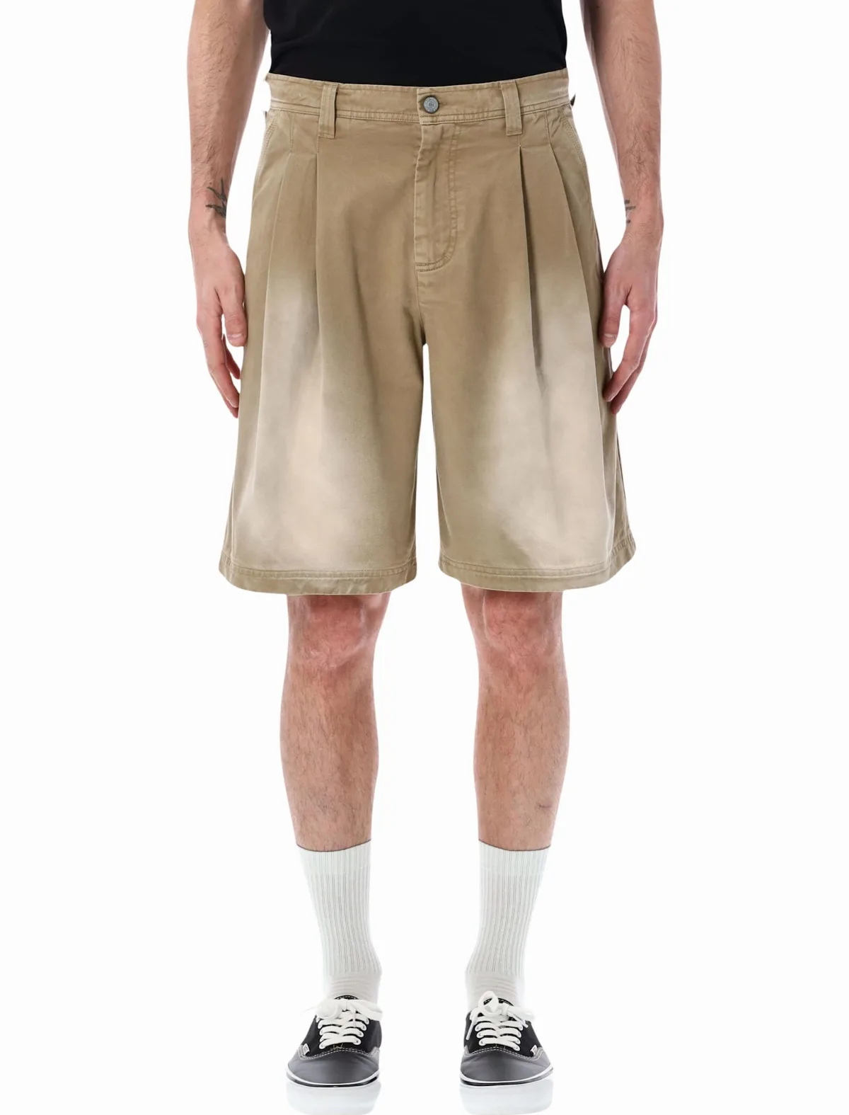 Pleated Cotton Chino Shorts