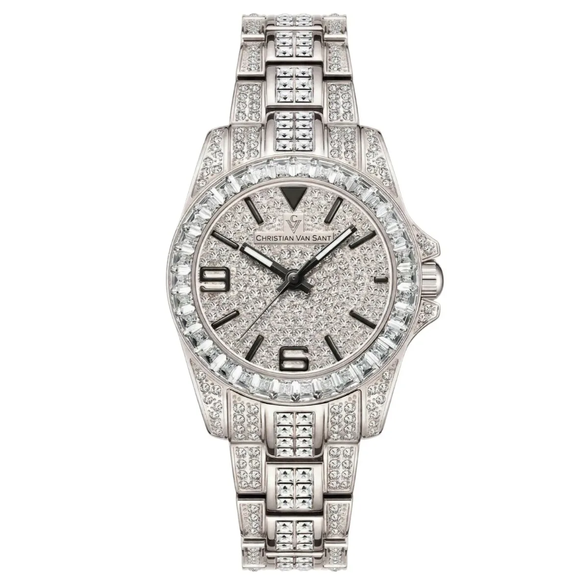 Crystal-Embellished Silver-Dial Watch