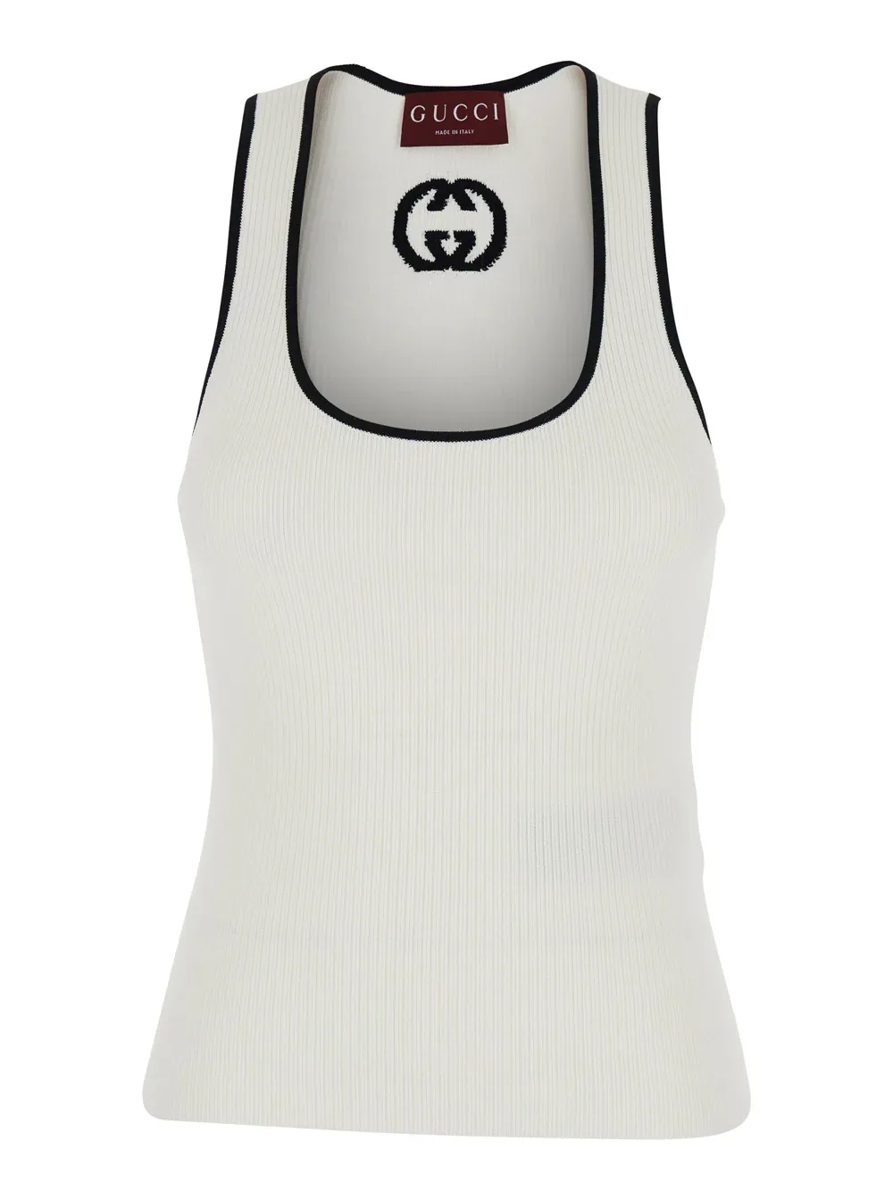 GG-Embroidered Ribbed Knit Tank Top