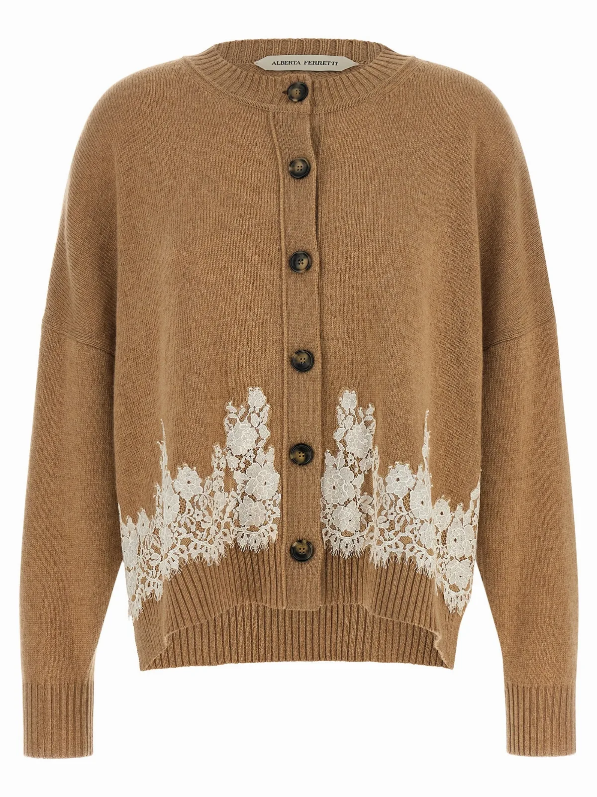 Lace-Trim Cashmere Cardigan