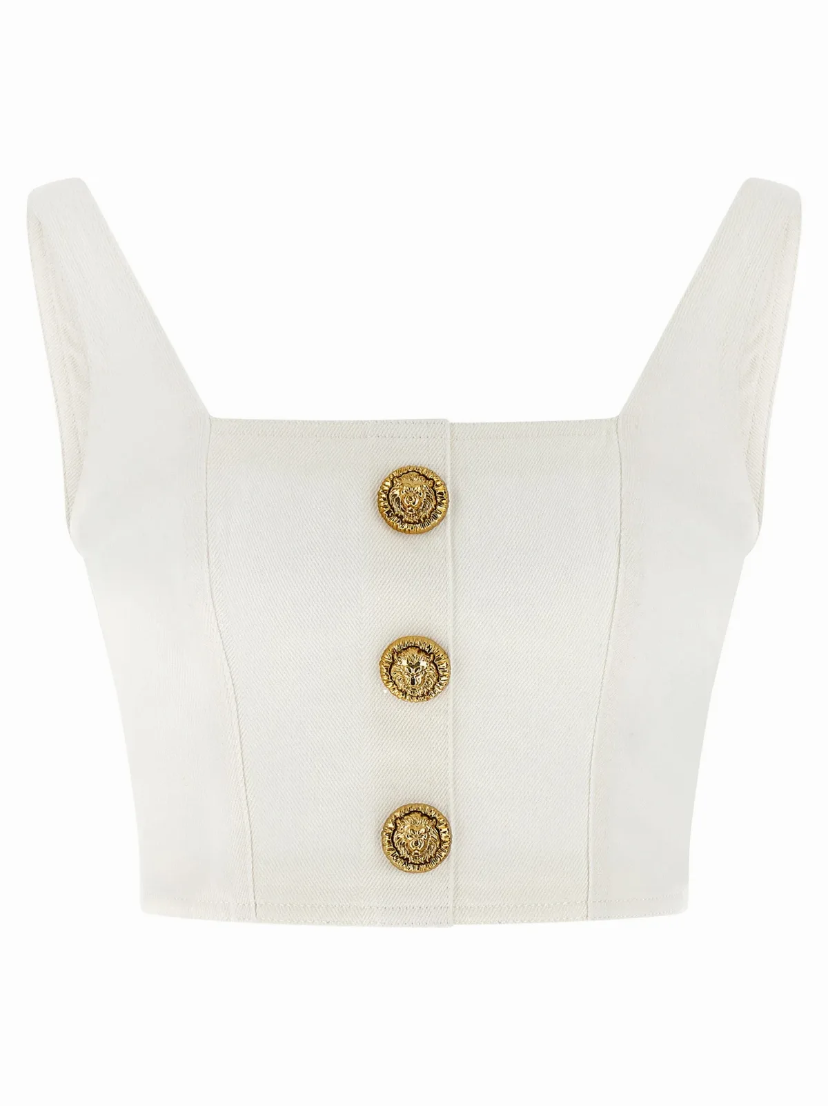 Lion-Head Button Cotton Canvas Tank Top